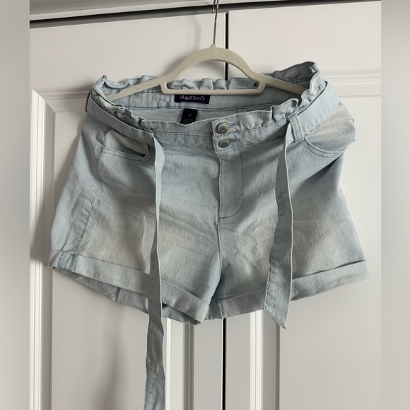 Blue Spice Stretchy Light Blue Denim Shorts with Tie - Picture 1 of 4